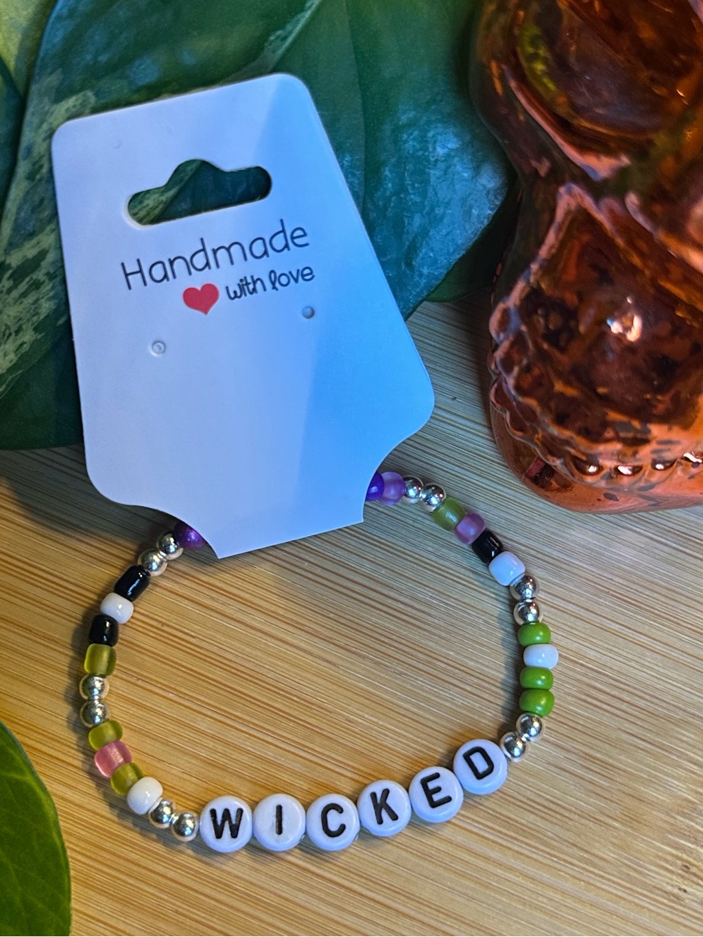 Wicked Stretchy Beaded Bracelet | Handmade | Word Bead Bracelet